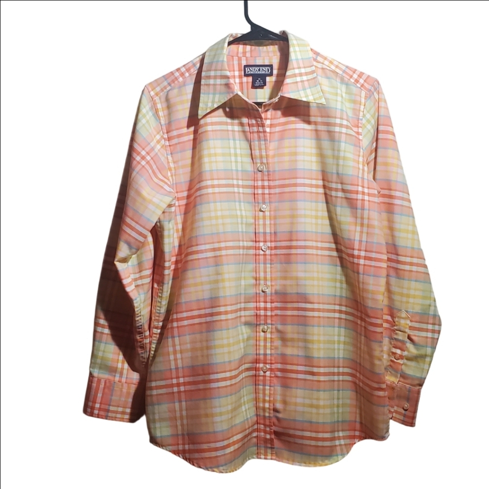 LAND'S END  Long-Sleeve, Button Down Shirt Plaid Pattern Woman M (10-12)  EUC